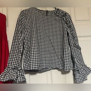 Zara Black and White Checkered Blouse